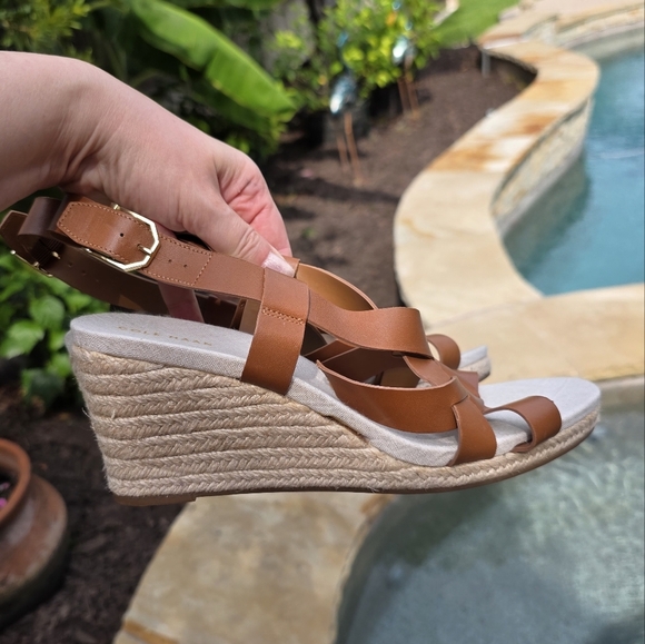 Cole Haan Women's Crystal Slingback Espadrille Wedge Sandals Brown Size 9,5B - Picture 2 of 14